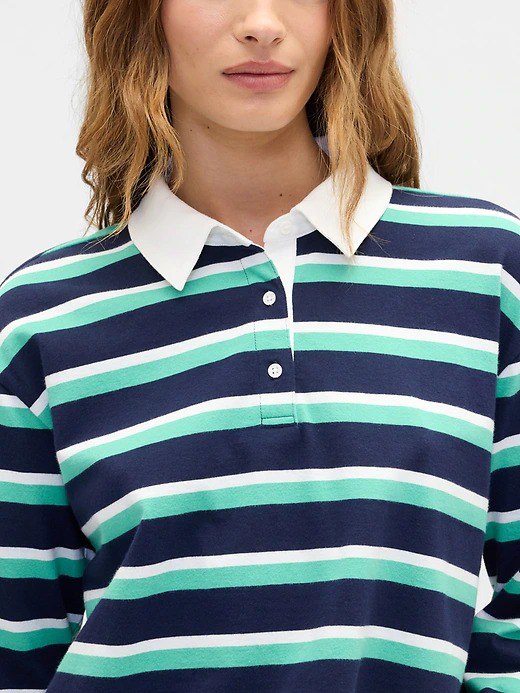 Oversized Stripe Rugby Polo Shirt-Navy Uniform - Image 2