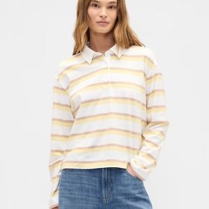 Oversized Stripe Rugby Polo Shirt-Spring Yellow