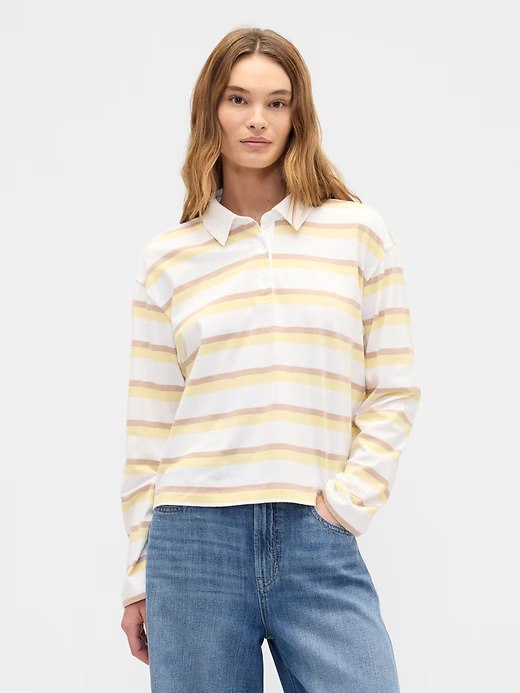 Oversized Stripe Rugby Polo Shirt-Spring Yellow