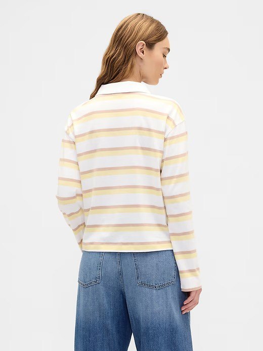 Oversized Stripe Rugby Polo Shirt-Spring Yellow - Image 2