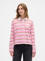 Oversized Stripe Rugby Polo Shirt-May Pink