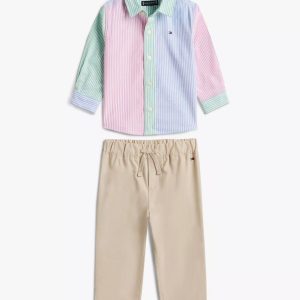 Babies' Stripe Shirt and Pant Set-Radiant Pink multi