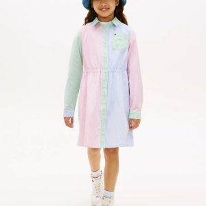 Kids' Mixed Stripe Stretch Shirtdress-Blue Spell