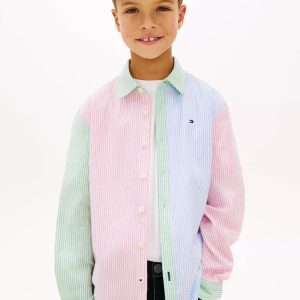 Kids' Mixed Stripe Stretch Oxford Shirt-Radiant Pink