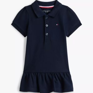 Babies' Stretch Pique Polo Dress-Navy