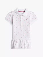 Babies' Heart Pointelle Polo Dress-White Allover Print