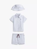 Babies' Shirt & Short with Hat Gift Set-Blue Stripe