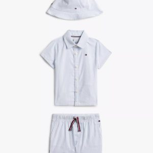 Babies' Shirt & Short with Hat Gift Set-Blue Stripe