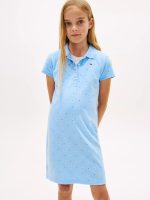 Kids' Allover Floral Print Polo Dress-Vessel Blue
