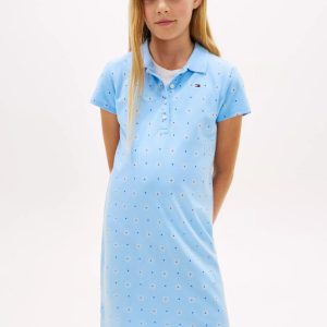 Kids' Allover Floral Print Polo Dress-Vessel Blue