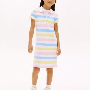 Kids' Multicolor Stripe Polo Dress-Th Optic White