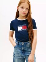 Kids' Wavy Flag Logo Ringer T-Shirt-Navy