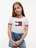 Kids' Wavy Flag Logo Ringer T-Shirt-White