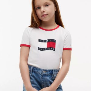 Kids' Wavy Flag Logo Ringer T-Shirt-White