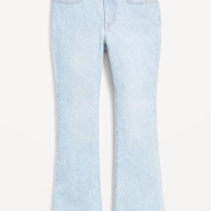 Printed High-Waisted Flare-Leg Jeans for Girls-Floral Pattern