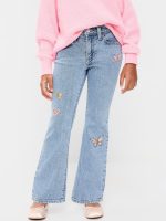 High-Waisted Flare-Leg Jeans for Girls-Light Wash (Butterflies)