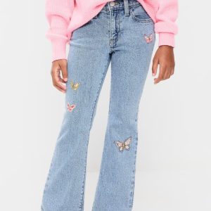 High-Waisted Flare-Leg Jeans for Girls-Light Wash (Butterflies)
