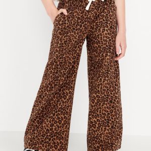 Printed High-Waisted Baggy Wide-Leg Pull-On Pants for Girls-Leopard