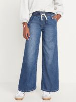 High-Waisted Baggy Wide-Leg Pull-On Jeans for Girls(regular)-Medium Wash