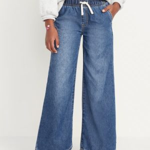 High-Waisted Baggy Wide-Leg Pull-On Jeans for Girls(regular)-Medium Wash