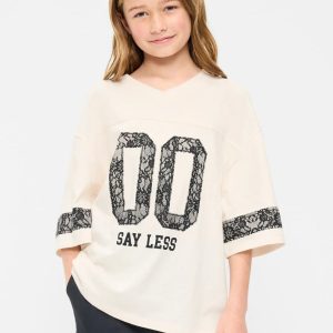 Oversized Football-Style T-Shirt for Girls-Creme De La Creme