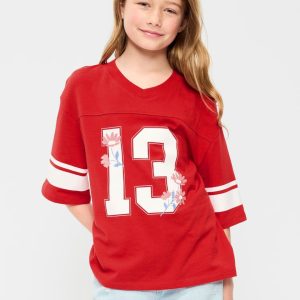 Oversized Football-Style T-Shirt for Girls-Red 07
