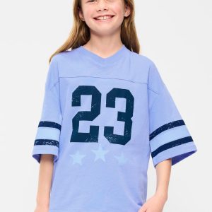 Oversized Football-Style T-Shirt for Girls-Flax Flower