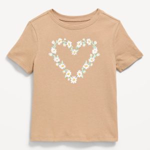 Short-Sleeve Graphic T-Shirt for Toddler Girls-Floral Heart