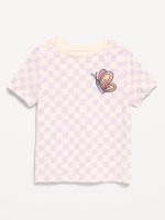 Short-Sleeve Graphic T-Shirt for Toddler Girls-Purple Checkerboard