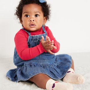 Mock-Neck Ribbed T-Shirt and Tiered Chambray Dress Set for Baby-Mid Tone Chambray