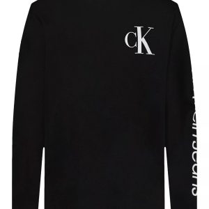 Boys Monogram Long Sleeve Tee-Black