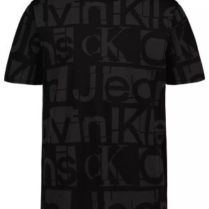 Boys Allover Tonal Graphic Logo Crewneck Tee-Black