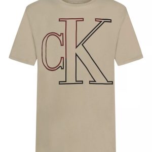 Boys Oversized Outline Monogram Crewneck Tee-Tan