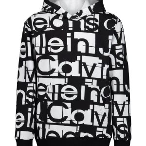 Boys Allover Tonal Graphic Logo Hoodie-Black