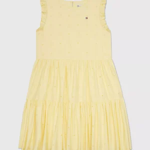 Kids' Sleeveless Embroidered Tiered Dress-Yellow Marigold