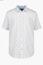 Tommy Hilfiger Kids' Flag Short Sleeve Button-Up Shirt-Fresh White