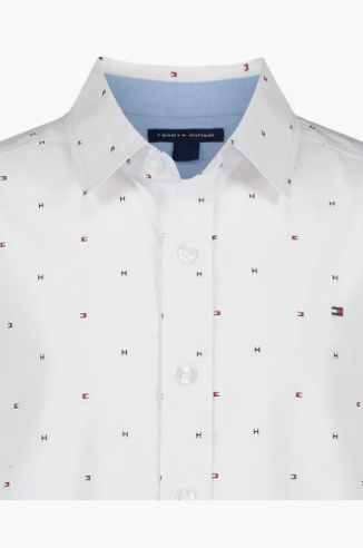 Tommy Hilfiger Kids' Flag Short Sleeve Button-Up Shirt-Fresh White - Image 3