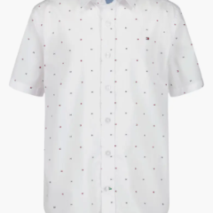 Tommy Hilfiger Kids' Flag Short Sleeve Button-Up Shirt-Fresh White