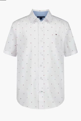 Tommy Hilfiger Kids' Flag Short Sleeve Button-Up Shirt-Fresh White