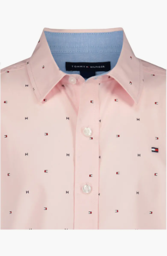 Tommy Hilfiger Kids' Flag Short Sleeve Button-Up Shirt-Icy Pink - Image 2