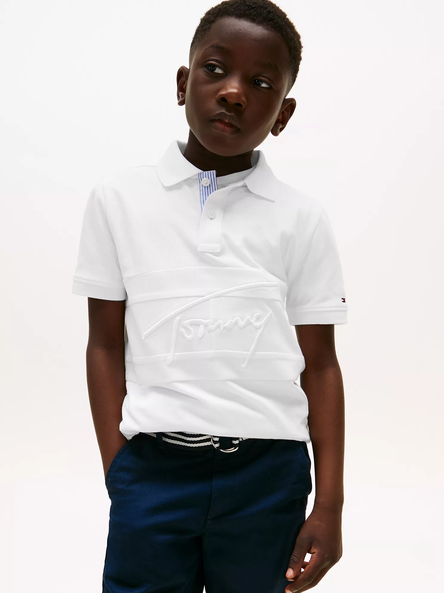 Kids' Embroidered Tommy Logo Polo-White