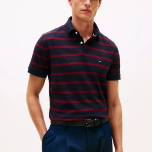 Regular Fit Stripe Wicking Polo-Navy Stripe