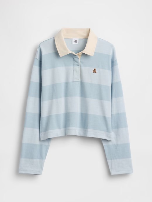 Kids Oversized Rugby Stripe Polo Shirt-Blue Stripe - Image 4