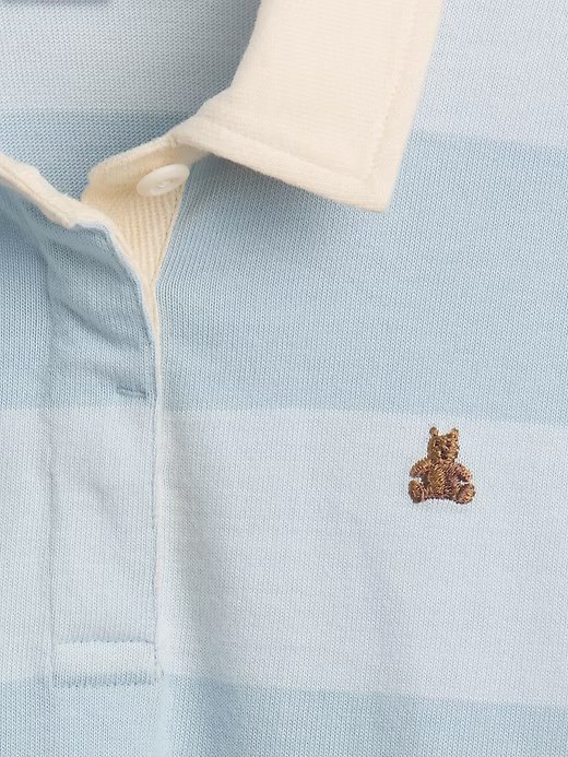 Kids Oversized Rugby Stripe Polo Shirt-Blue Stripe - Image 2