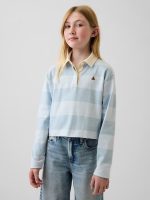 Kids Oversized Rugby Stripe Polo Shirt-Blue Stripe
