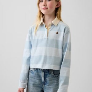 Kids Oversized Rugby Stripe Polo Shirt-Blue Stripe