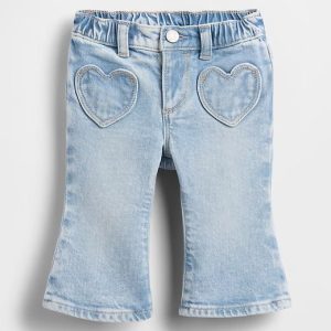 Baby Heart Pocket Flare Jeans-Medium Wash