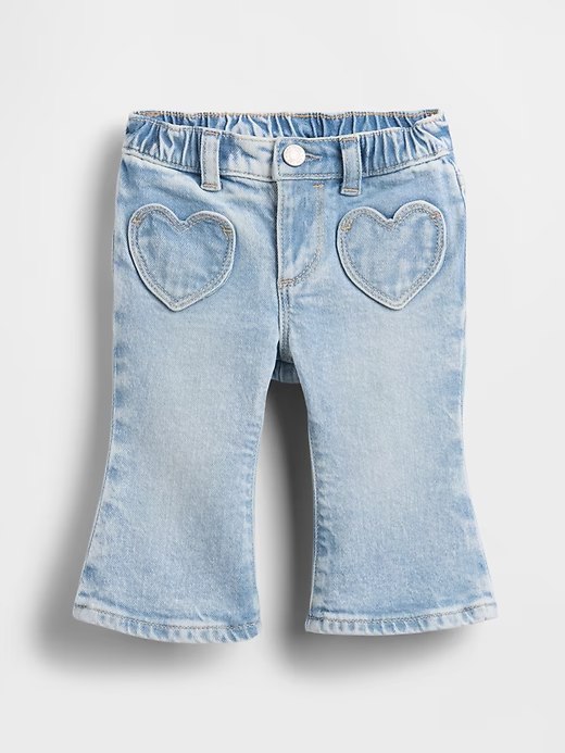 Baby Heart Pocket Flare Jeans-Medium Wash