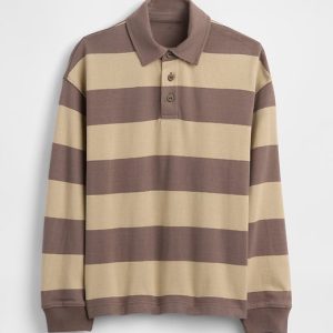 Kids Relaxed Jersey Polo Shirt-Khaki Stripe