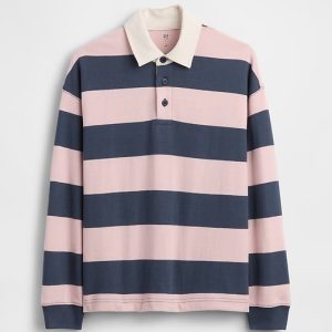 Kids Relaxed Jersey Polo Shirt-Blue Pink Stripe